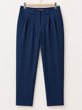 MAX&Co Soft-Wear Navy Blue Pleated Tapered Pants Size M Stretch Knit